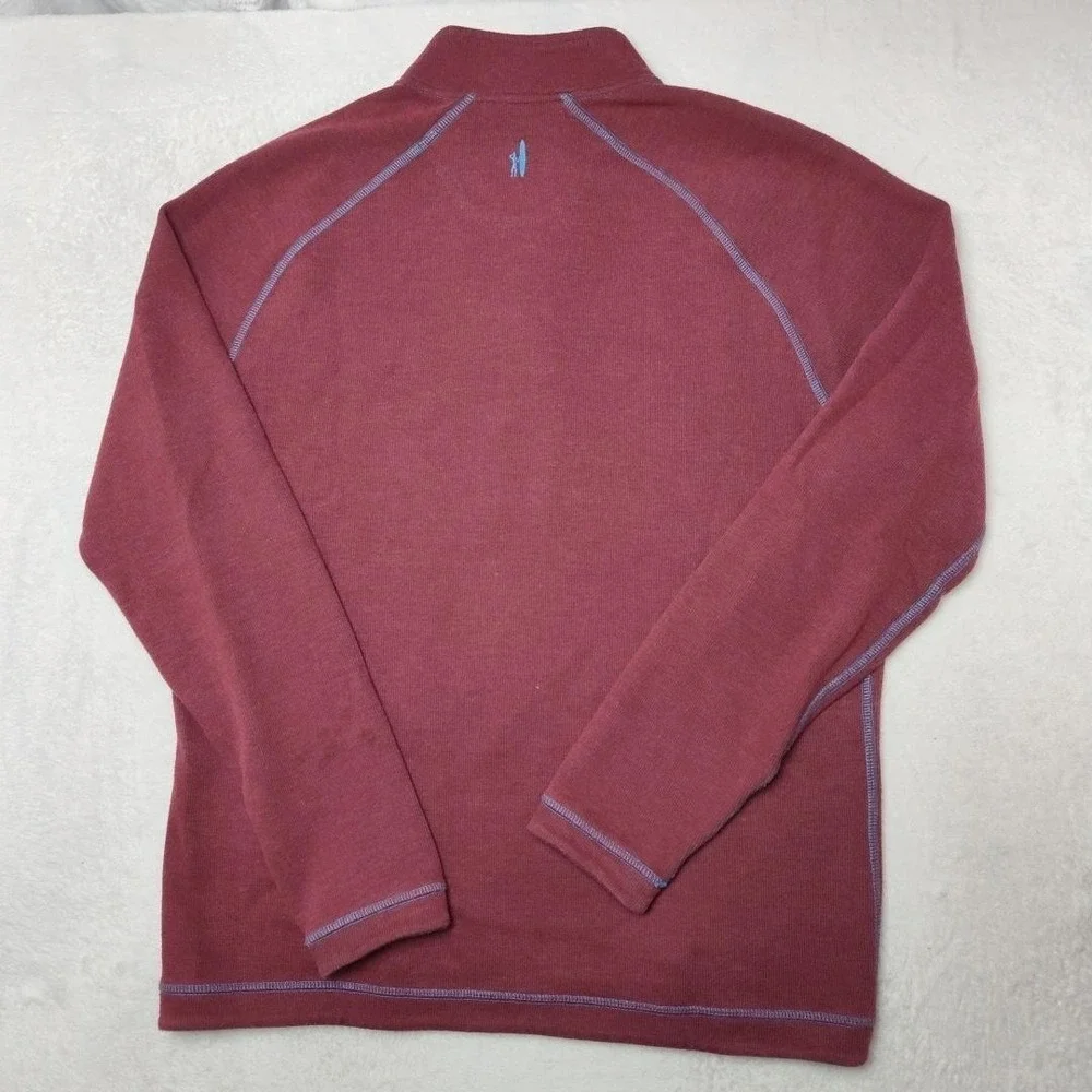 Johnnie-O Sweater Men L Red Mock Neck 1/4 Zip Golf Pullover Reversibe Tight-Knit